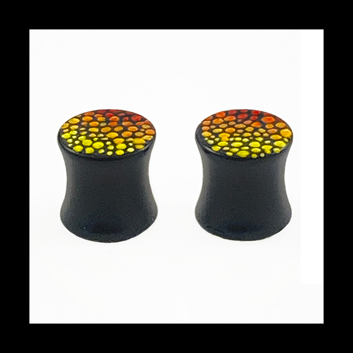 Plugs - 0g 8mm Warm & Cool Dots - Hand Painted Clay Gauge Earrings in Steel