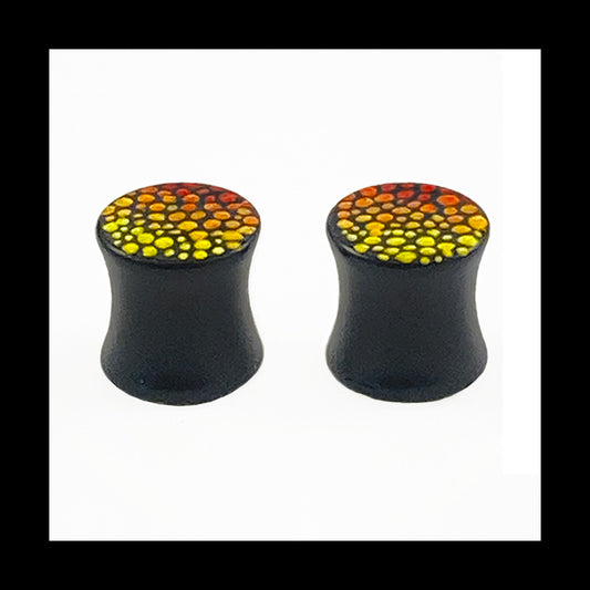 Plugs - 0g 8mm Warm & Cool Dots - Hand Painted Clay Gauge Earrings in Steel