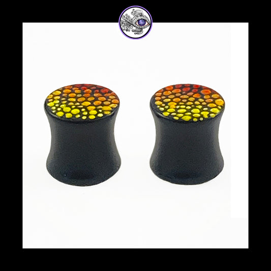 Plugs - 0g 8mm Warm & Cool Dots - Hand Painted Clay Gauge Earrings in Steel