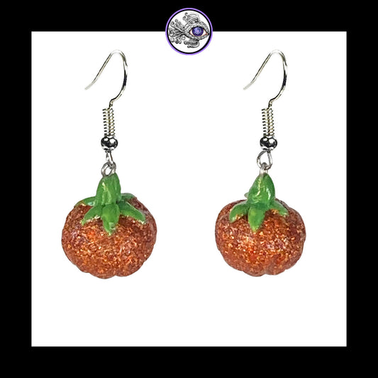 Pumpkins - Orange Shimmer - Handmade Clay Dangle Earrings