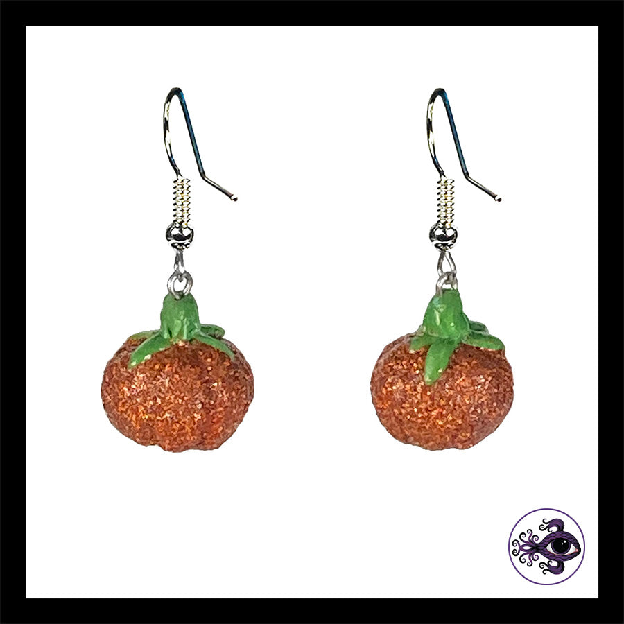 Pumpkins - Orange Shimmer - Handmade Clay Dangle Earrings