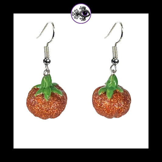 Pumpkins - Orange Shimmer - Handmade Clay Dangle Earrings