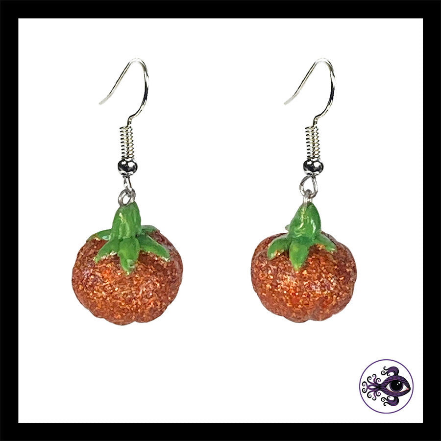 Pumpkins - Orange Shimmer - Handmade Clay Dangle Earrings