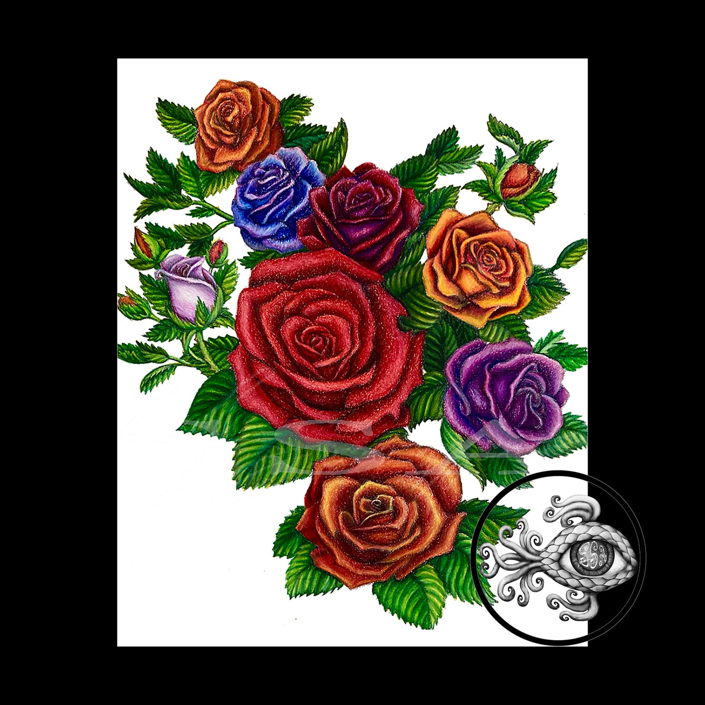 Rainbow Roses - Print of Original Colored Pencil Drawing