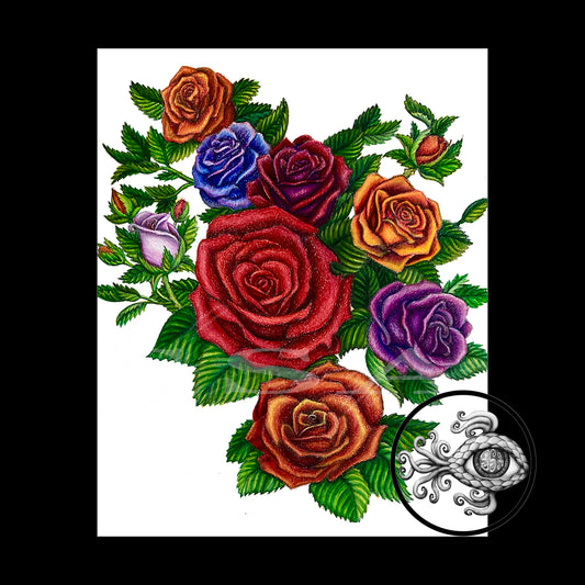 Rainbow Roses - Print of Original Colored Pencil Drawing