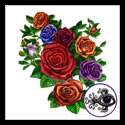 Rainbow Roses - Print of Original Colored Pencil Drawing