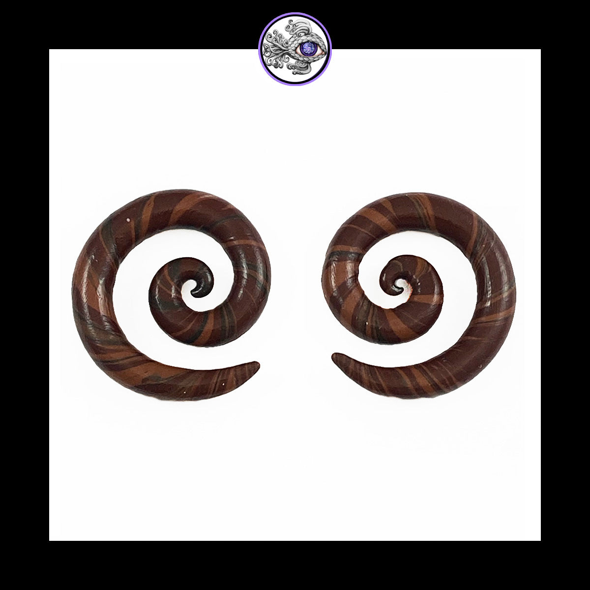 Spiral - 1g 7mm Brown Swirl - Handmade Clay Gauge Earrings