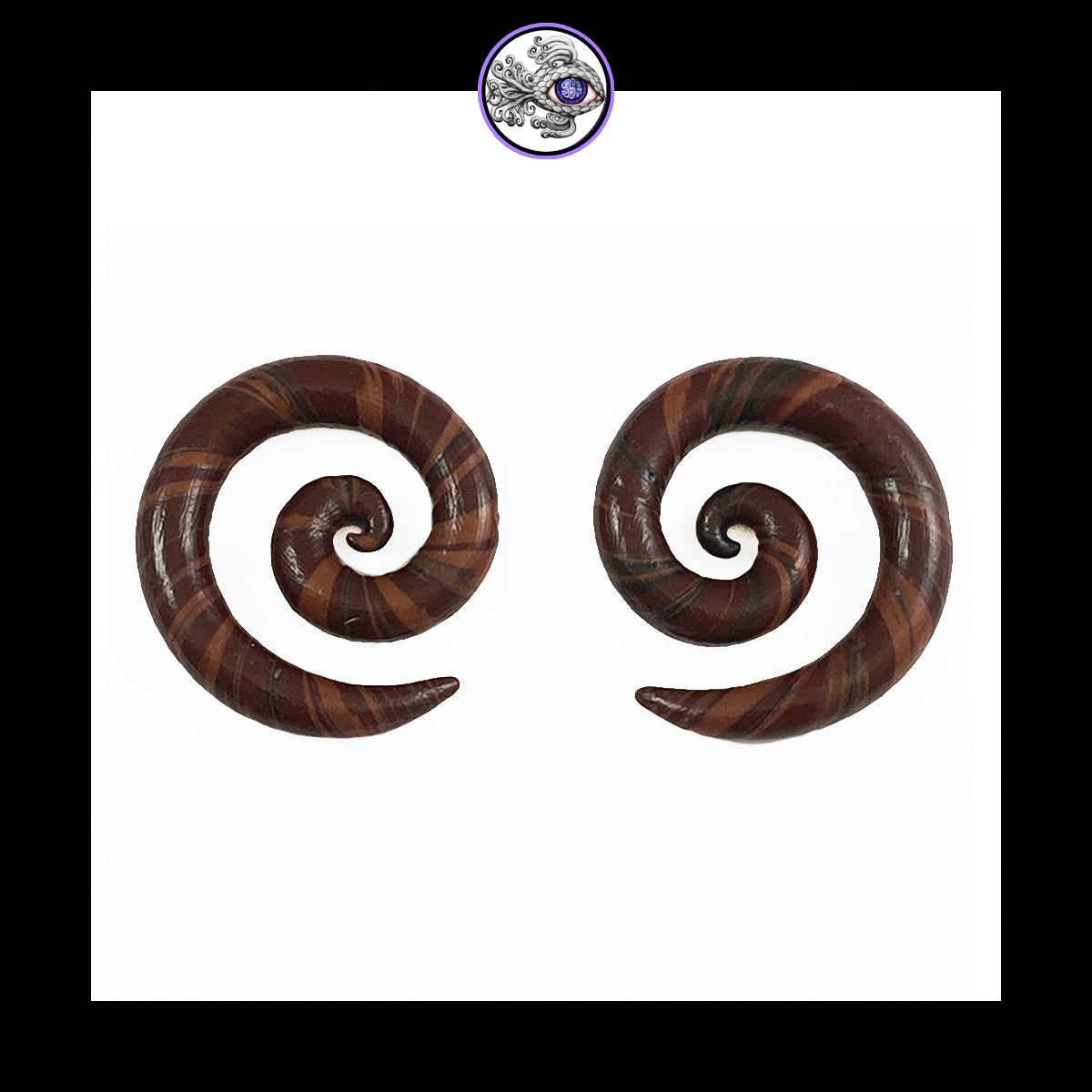 Spiral - 1g 7mm Brown Swirl - Handmade Clay Gauge Earrings