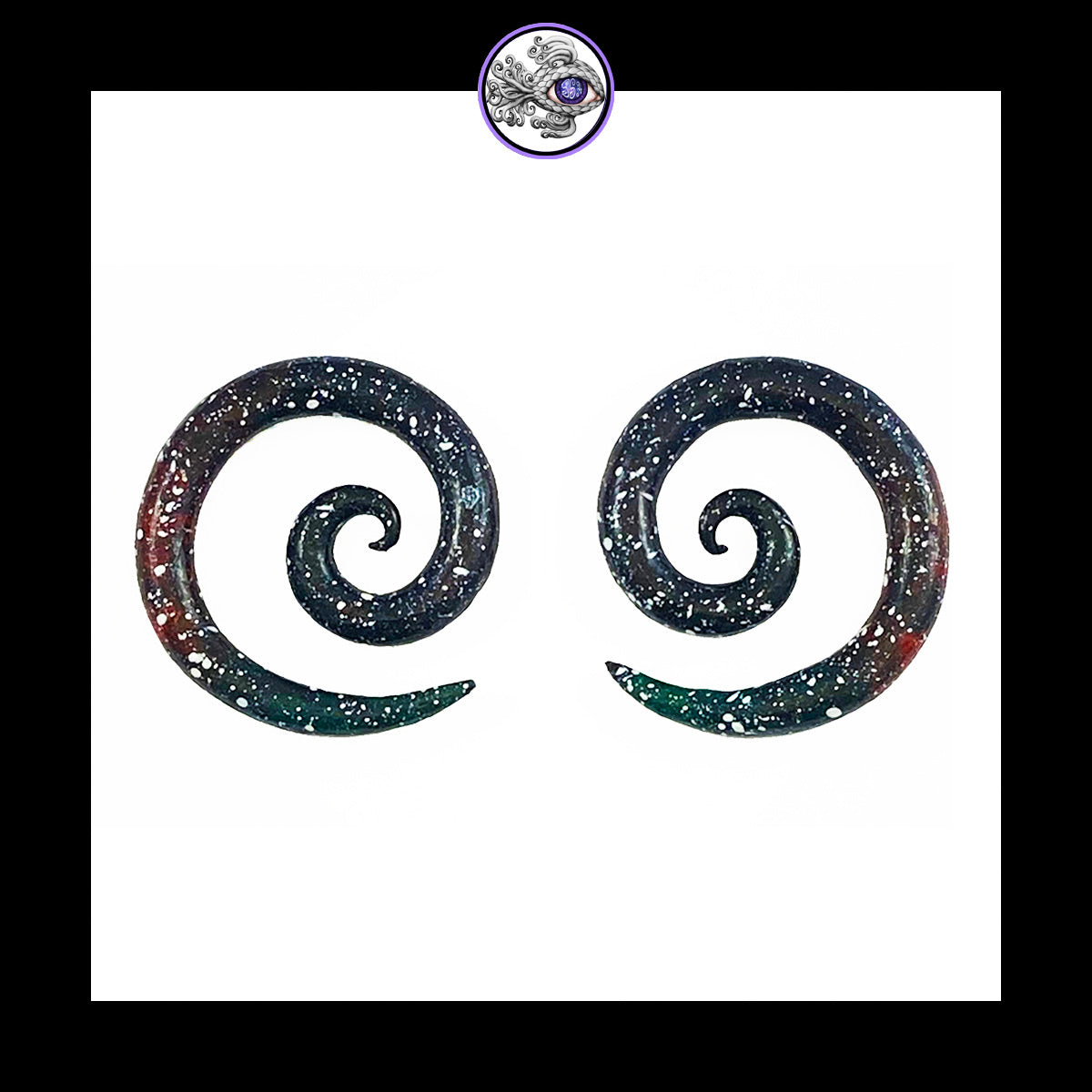 Spiral - 4g 5mm Galaxy - Handmade & Painted Clay Gauge Earrings