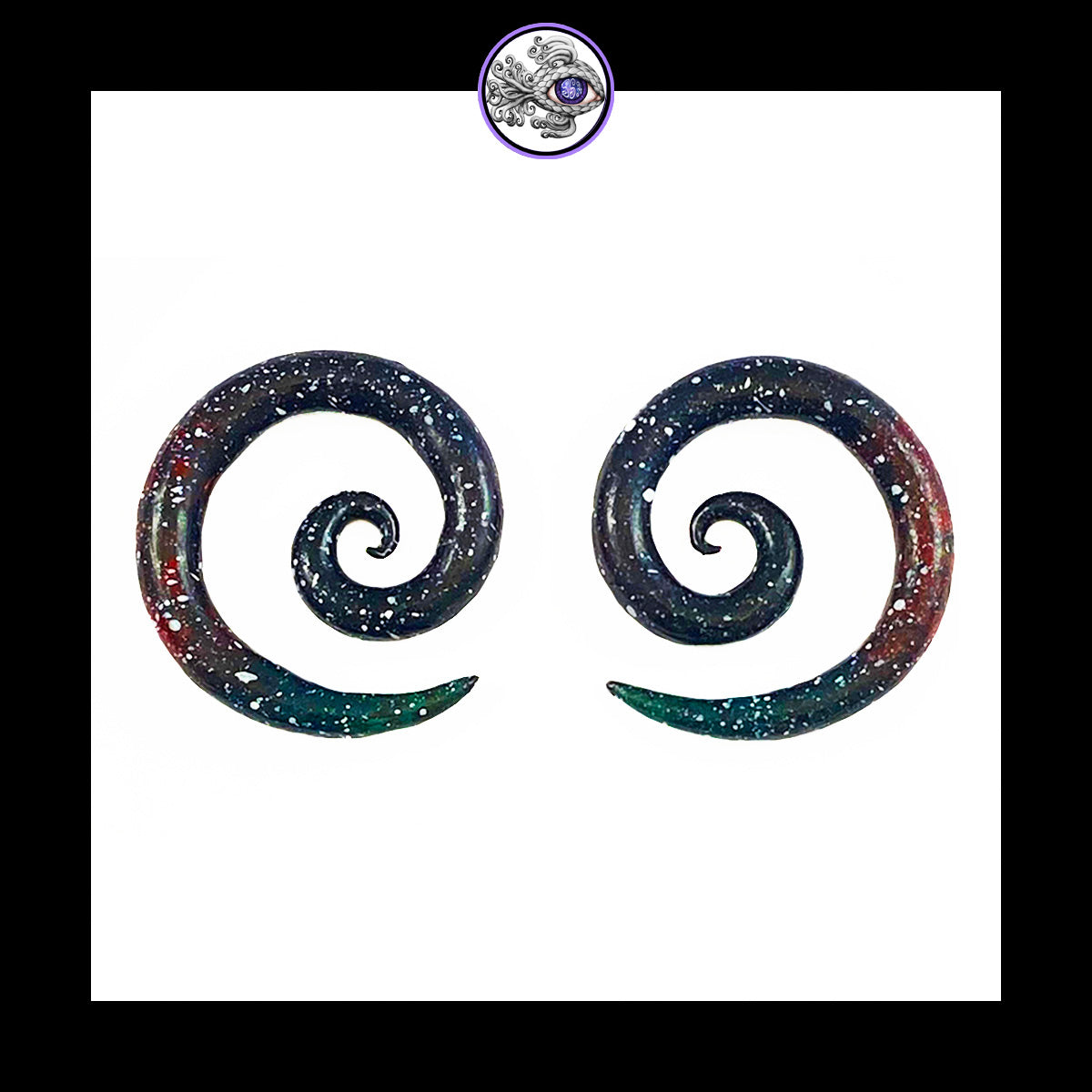 Spiral - 4g 5mm Galaxy - Handmade & Painted Clay Gauge Earrings