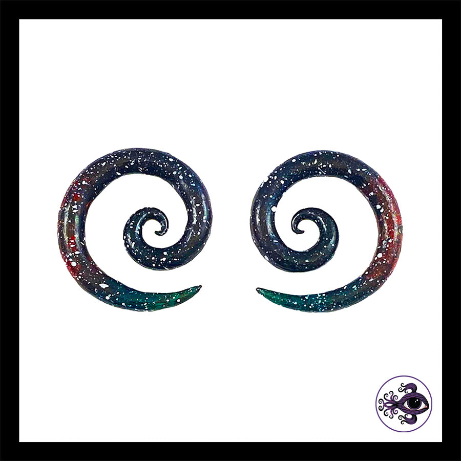 Spiral - 4g 5mm Galaxy - Handmade & Painted Clay Gauge Earrings
