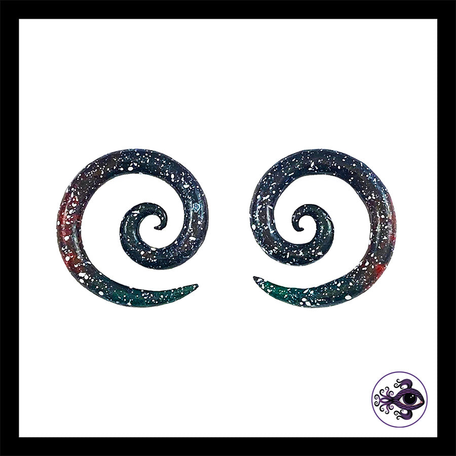 Spiral - 4g 5mm Galaxy - Handmade & Painted Clay Gauge Earrings