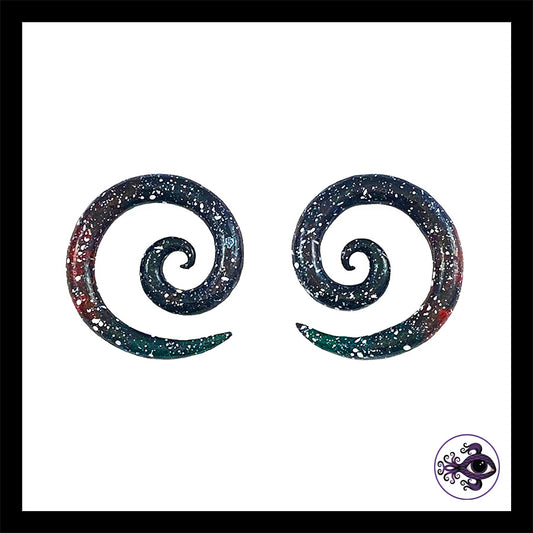Spiral - 4g 5mm Galaxy - Handmade & Painted Clay Gauge Earrings