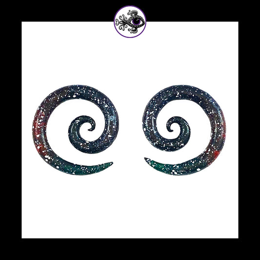 Spiral - 4g 5mm Galaxy - Handmade & Painted Clay Gauge Earrings