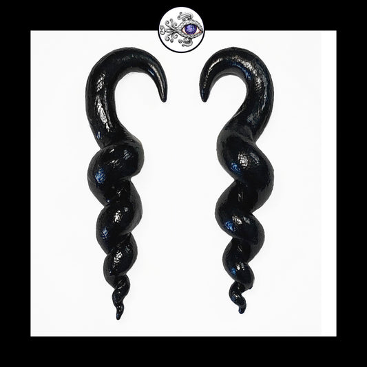 Spiral - Corkscrew - 6g 4mm Black - Handmade Clay Gauge Earrings