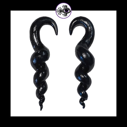 Spiral - Corkscrew - 6g 4mm Black - Handmade Clay Gauge Earrings