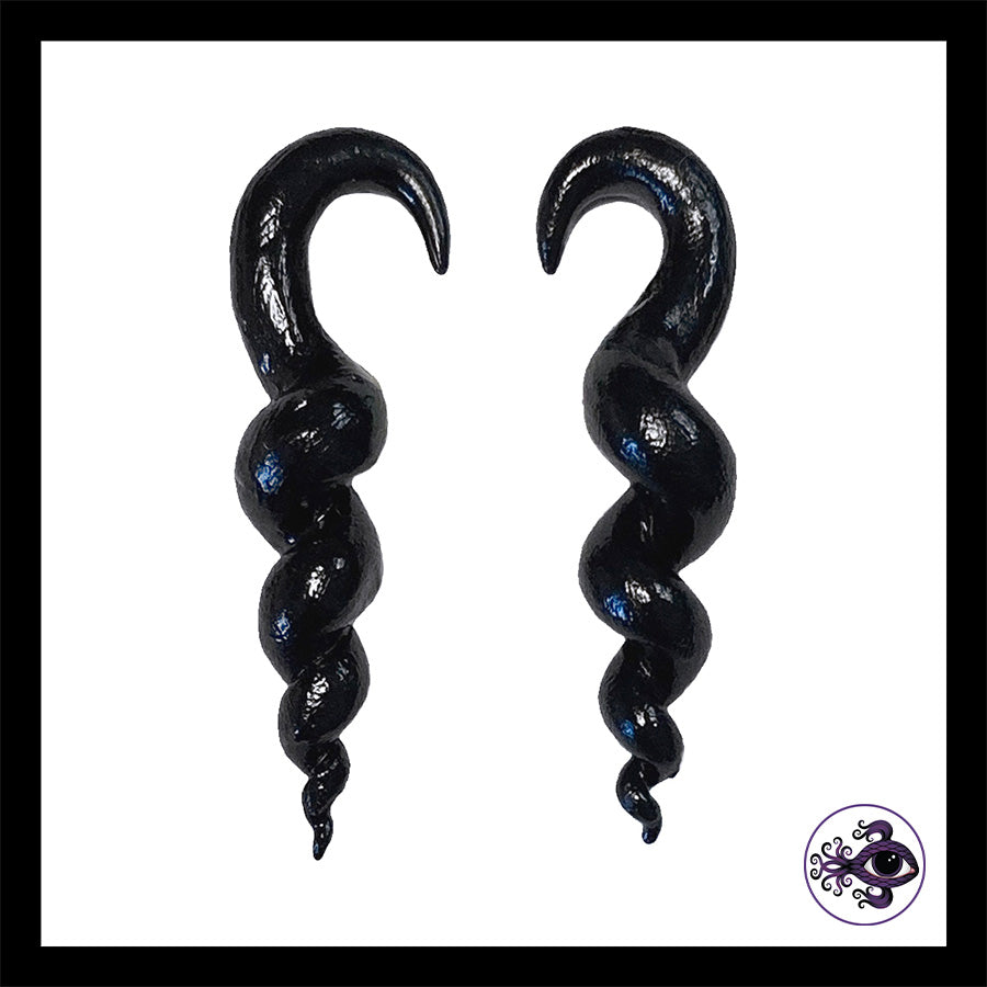Spiral - Corkscrew - 6g 4mm Black - Handmade Clay Gauge Earrings