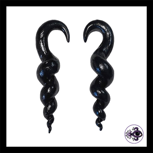 Spiral - Corkscrew - 6g 4mm Black - Handmade Clay Gauge Earrings