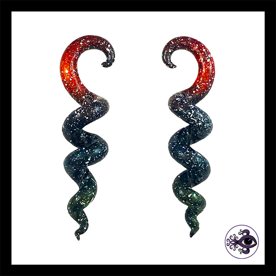 Spiral - Corkscrew - 4g 5mm Galaxy - Handmade & Painted Clay Gauge Earrings
