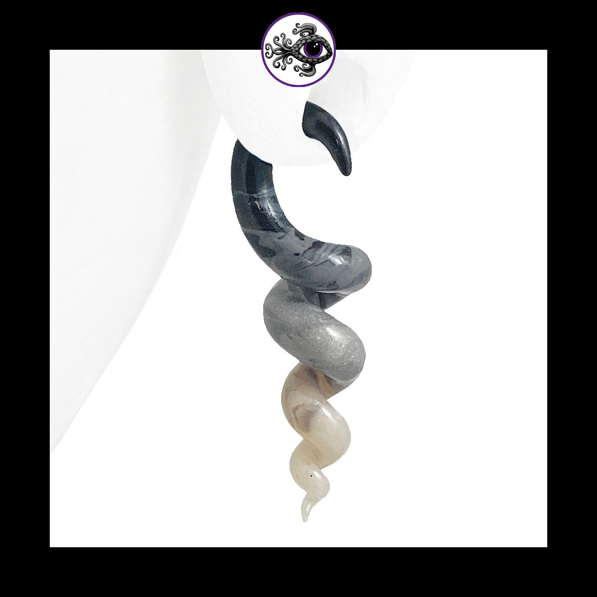 Spiral - Corkscrew -  4g 5mm Gray & Black - Handmade Clay Gauge Earrings