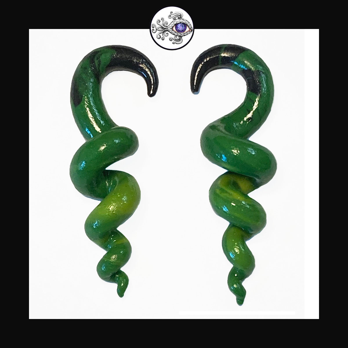 Spiral - Corkscrew - 4g 5mm Green & Black - Handmade Clay Gauge Earrings