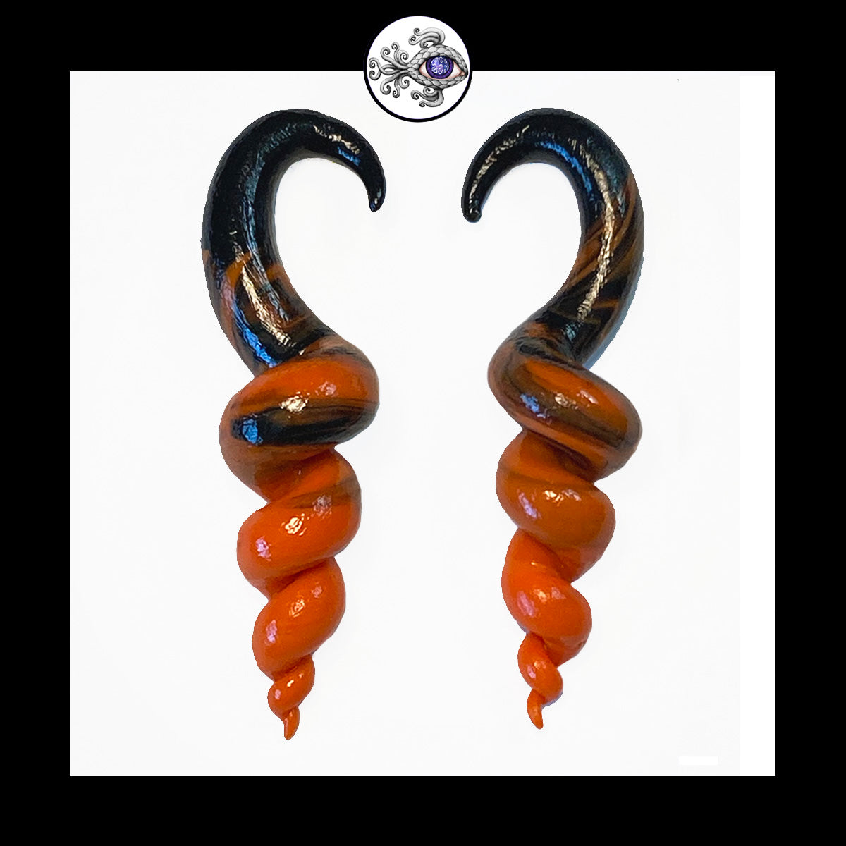 Spiral - Corkscrew - 6g 4mm Orange & Black - Handmade Clay Gauge Earrings