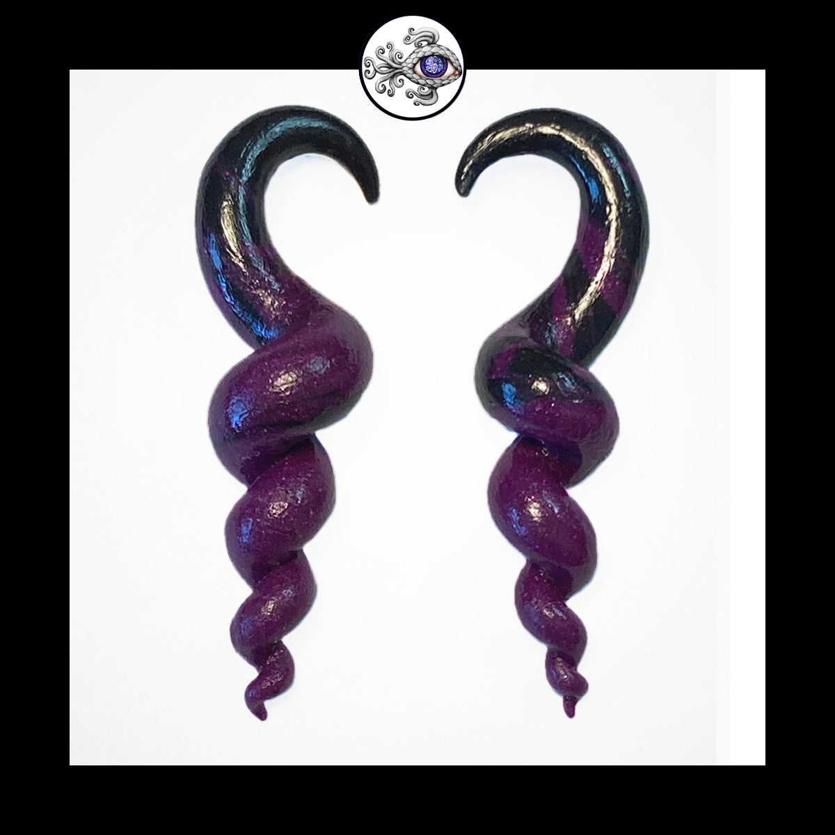 Spiral - Corkscrew - 6g 4mm Purple & Black - Handmade Clay Gauge Earrings