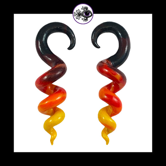 Spiral - Corkscrew - 4g 5mm Sunset - Handmade Clay Gauge Earrings