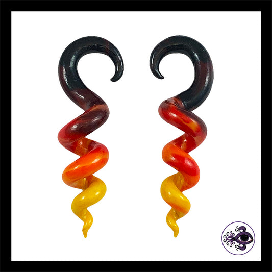 Spiral - Corkscrew - 4g 5mm Sunset - Handmade Clay Gauge Earrings