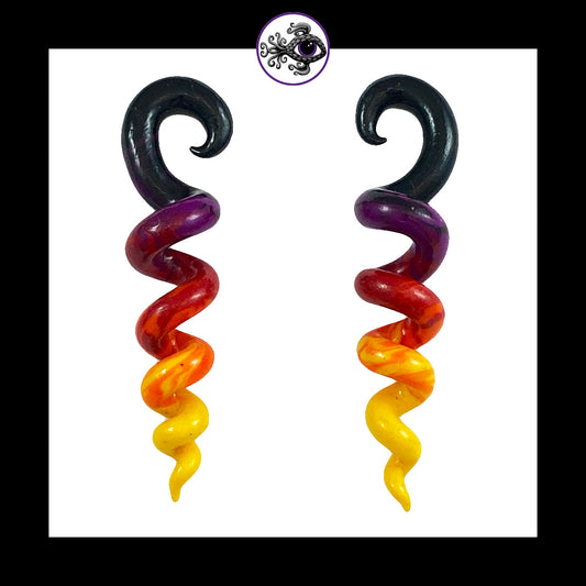 Spiral - Corkscrew - 4g 5mm Sunset - Handmade Clay Gauge Earrings