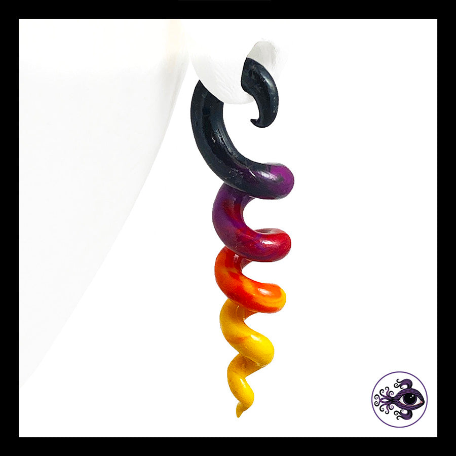 Spiral - Corkscrew - 4g 5mm Sunset - Handmade Clay Gauge Earrings