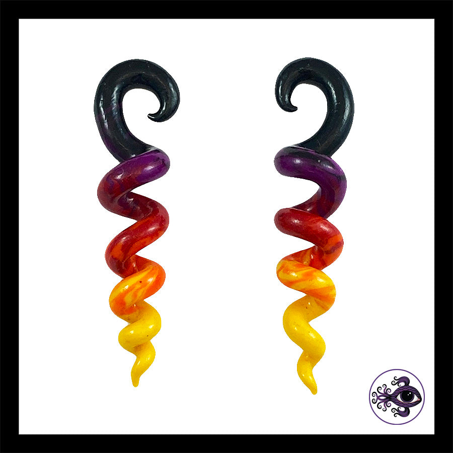 Spiral - Corkscrew - 4g 5mm Sunset - Handmade Clay Gauge Earrings