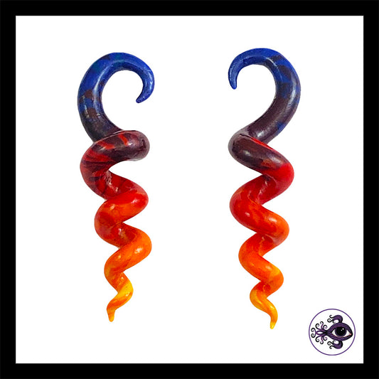 Spiral - Corkscrew - 4g 5mm Sunset - Handmade Clay Gauge Earrings