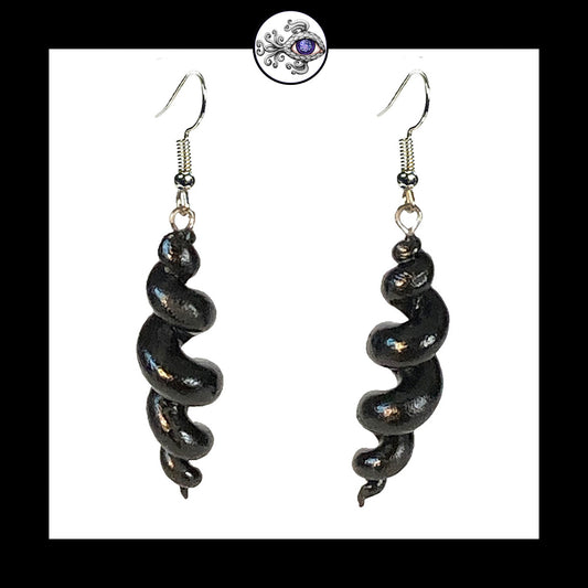 Spiral - Corkscrew - Black - Handmade Clay Dangle Earrings