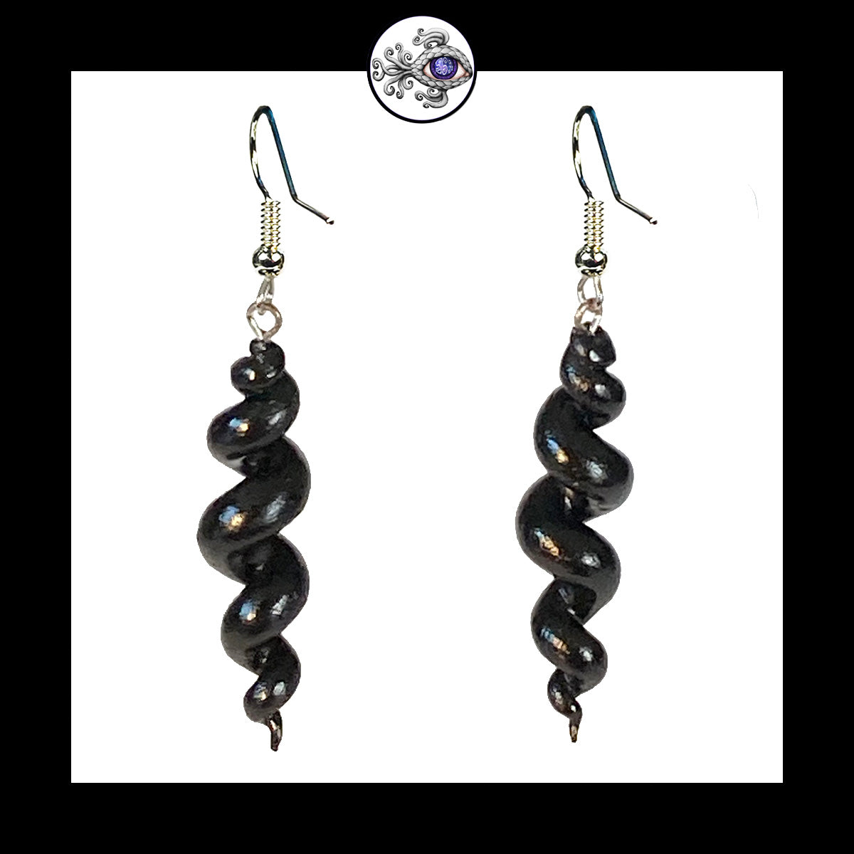 Spiral - Corkscrew - Black - Handmade Clay Dangle Earrings