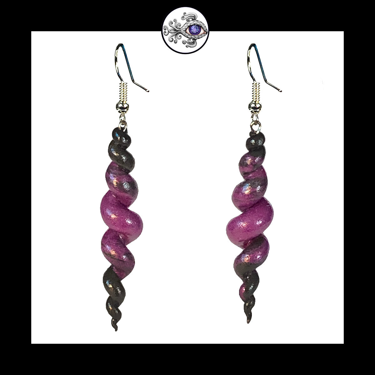 Spiral - Corkscrew - Purple & Black - Handmade Clay Dangle Earrings