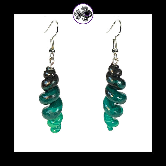 Spiral - Corkscrew - Turquoise & Black - Handmade Clay Dangle Earrings