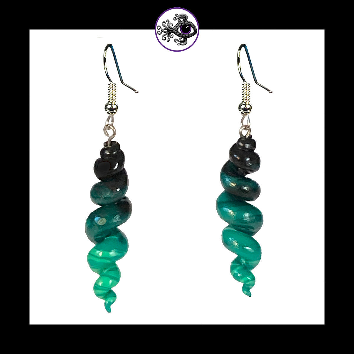 Spiral - Corkscrew - Turquoise & Black - Handmade Clay Dangle Earrings