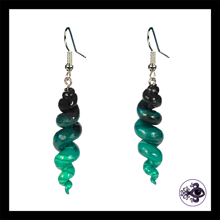 Spiral - Corkscrew - Turquoise & Black - Handmade Clay Dangle Earrings
