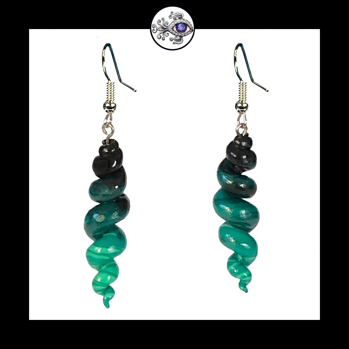 Spiral - Corkscrew - Turquoise & Black - Handmade Clay Dangle Earrings