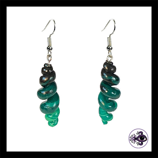 Spiral - Corkscrew - Turquoise & Black - Handmade Clay Dangle Earrings