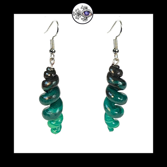 Spiral - Corkscrew - Turquoise & Black - Handmade Clay Dangle Earrings