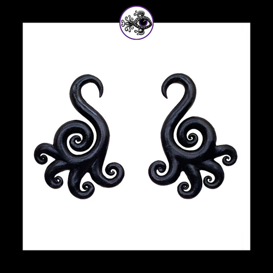 Spiral - Multi - Black - Handmade Clay Gauge Earrings *Custom Order Only*