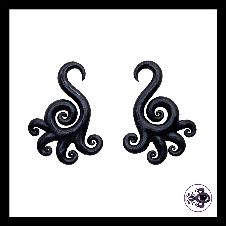 Spiral - Multi - Black - Handmade Clay Gauge Earrings *Custom Order Only*