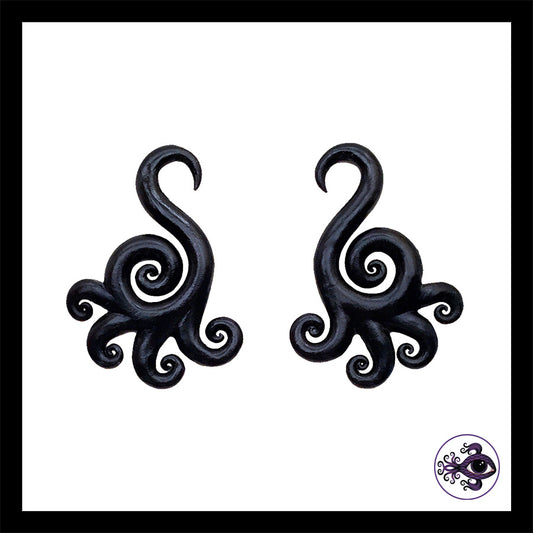 Spiral - Multi - Black - Handmade Clay Gauge Earrings *Custom Order Only*
