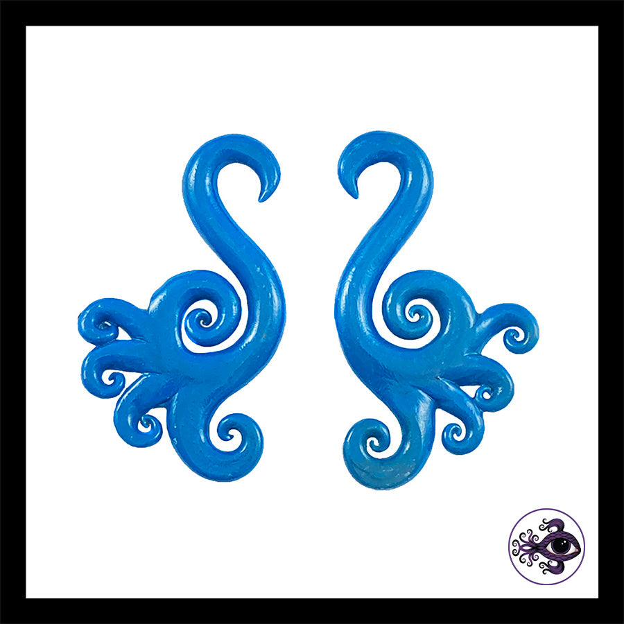 Spiral - Multi - 4g 5mm Blue - Handmade Clay Gauge Earrings