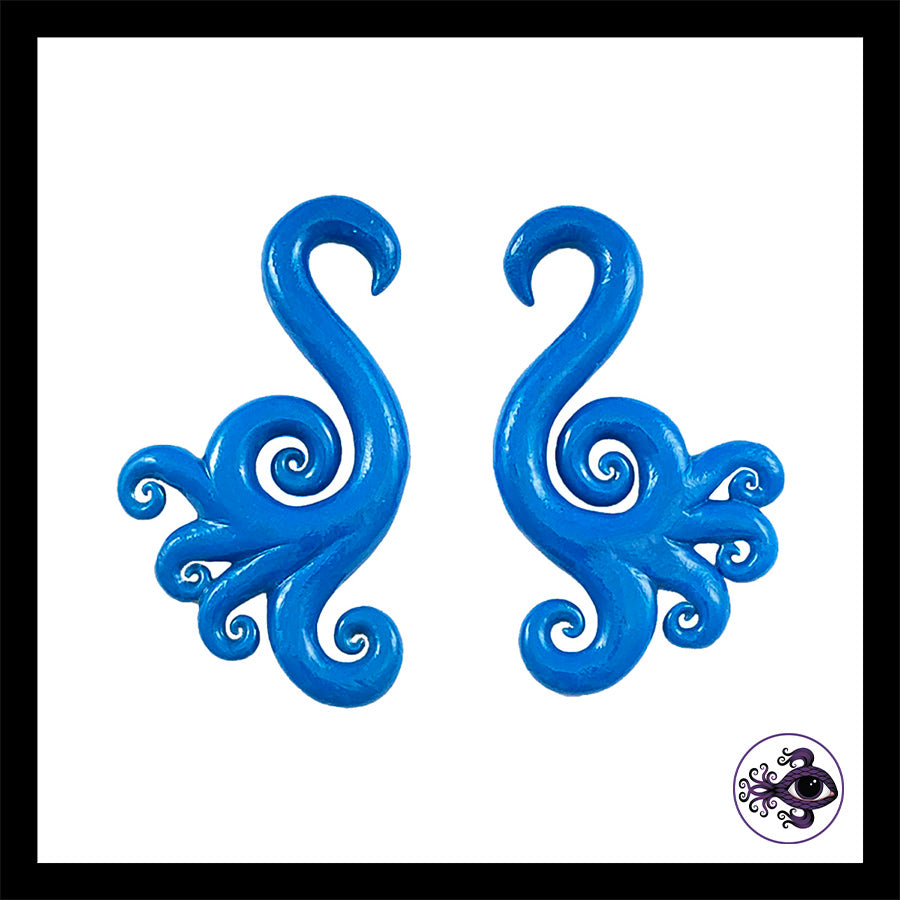 Spiral - Multi - 4g 5mm Blue - Handmade Clay Gauge Earrings