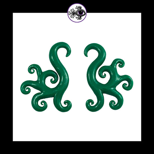 Spiral - Multi - 4g 5mm Green - Handmade Clay Gauge Earrings