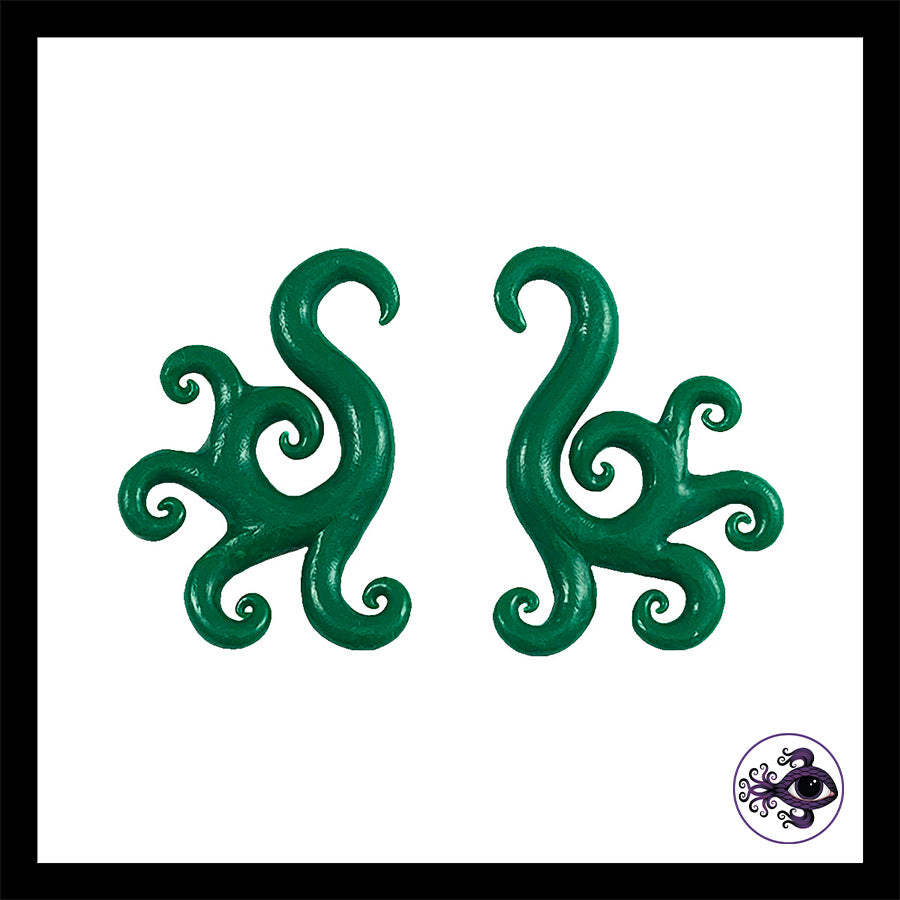 Spiral - Multi - 4g 5mm Green - Handmade Clay Gauge Earrings