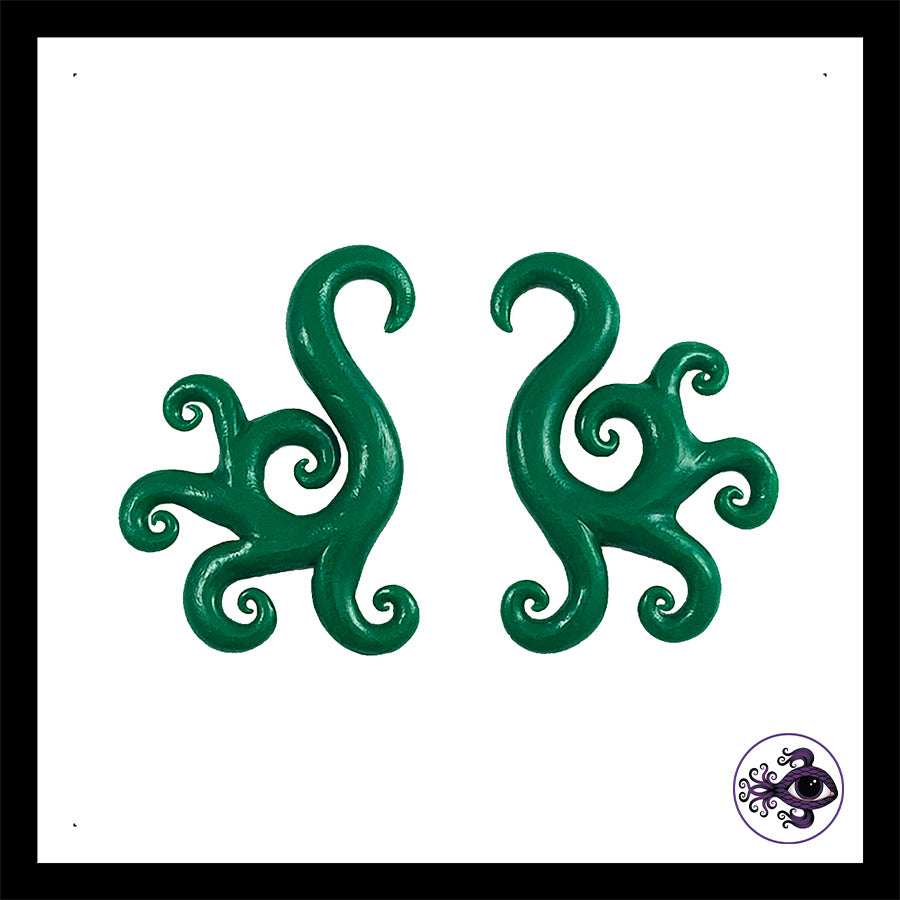 Spiral - Multi - 4g 5mm Green - Handmade Clay Gauge Earrings